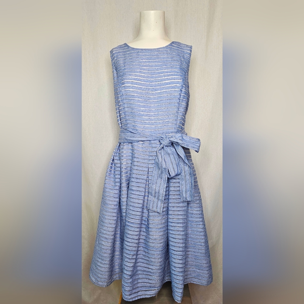 Tommy Hilfiger‎ Blue & White Striped A-Line Fit & Flare Dress w Belt Size 12